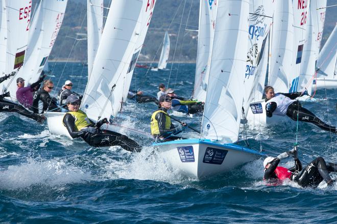 Jo Aleh and Polly Powrie (NZL) lead after Day 4 in the W470 at the 2014 ISAF Sailing World Cup, Hyeres, France © Thom Touw http://www.thomtouw.com